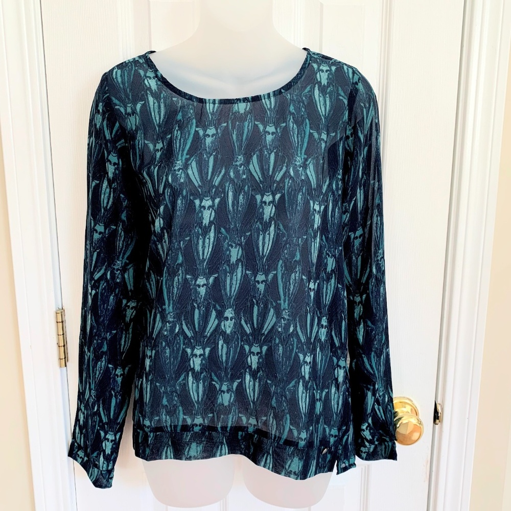García Jeans Blue Green Sheer Long Sleeve Top M